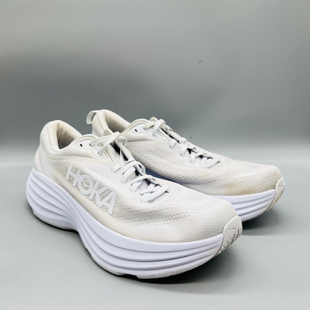 Hoka One One Shoes Mens 10.5 White Bondi 8 Running Athletic Sneakers Comfort